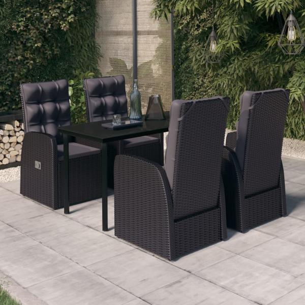 ARDEBO.de - 5-tlg. Garten-Essgruppe mit Kissen Schwarz