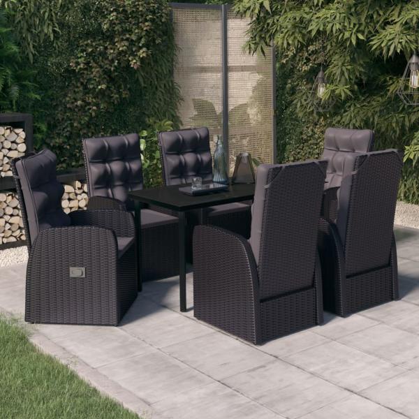 ARDEBO.de - 7-tlg. Garten-Essgruppe mit Kissen Schwarz