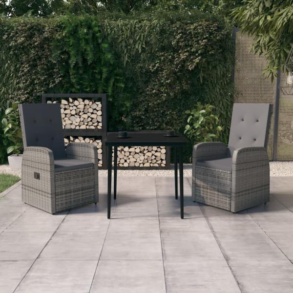 ARDEBO.de - 3-tlg. Garten-Essgruppe mit Kissen Grau