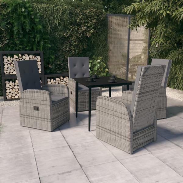 ARDEBO.de - 5-tlg. Garten-Essgruppe mit Kissen Grau