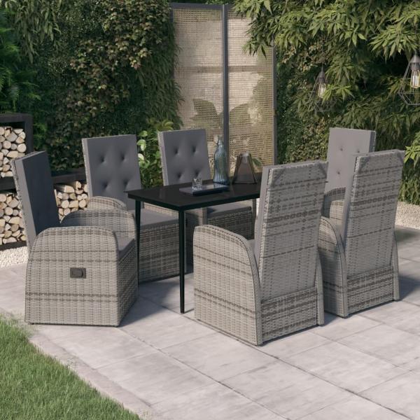 ARDEBO.de - 7-tlg. Garten-Essgruppe mit Kissen Grau