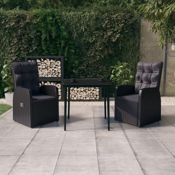 ARDEBO.de - 3-tlg. Garten-Essgruppe mit Kissen Schwarz