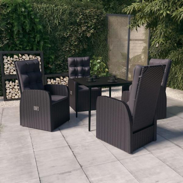 ARDEBO.de - 5-tlg. Garten-Essgruppe mit Kissen Schwarz