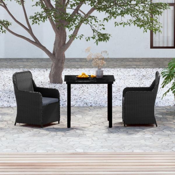 ARDEBO.de - 3-tlg. Garten-Essgruppe mit Kissen Schwarz