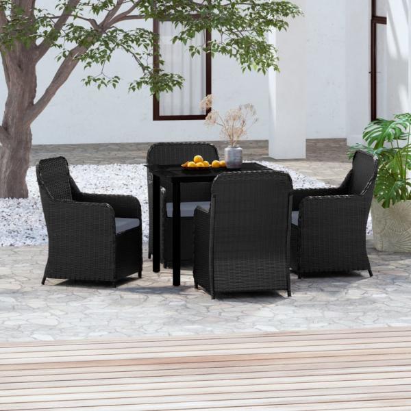 ARDEBO.de - 5-tlg. Garten-Essgruppe mit Kissen Schwarz