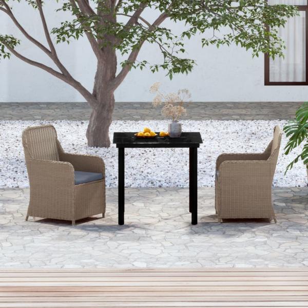 ARDEBO.de - 3-tlg. Garten-Essgruppe mit Kissen Braun