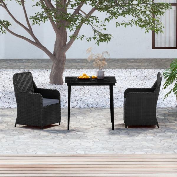 ARDEBO.de - 3-tlg. Garten-Essgruppe mit Kissen Schwarz