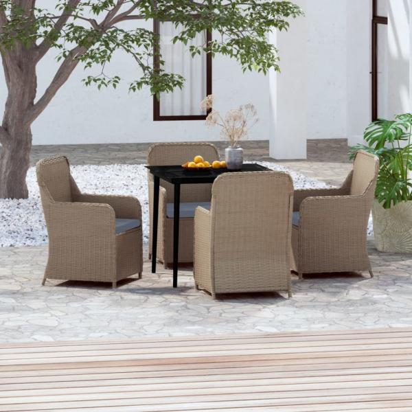 ARDEBO.de - 5-tlg. Garten-Essgruppe mit Kissen Braun