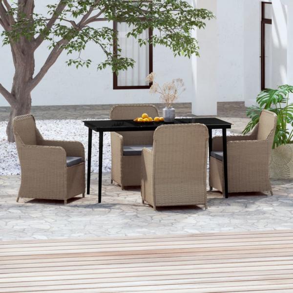ARDEBO.de - 5-tlg. Garten-Essgruppe mit Kissen Braun