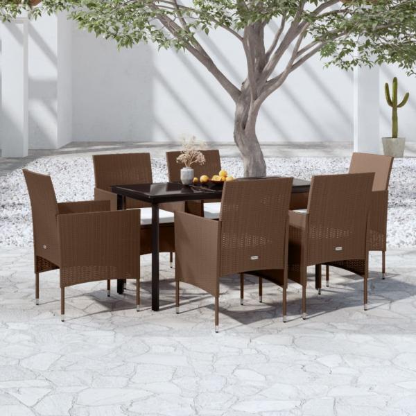 ARDEBO.de - 7-tlg. Garten-Essgruppe mit Kissen Braun und Schwarz