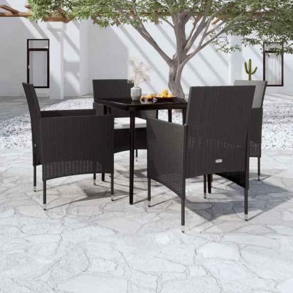 ARDEBO.de - 5-tlg. Garten-Essgruppe mit Kissen Schwarz