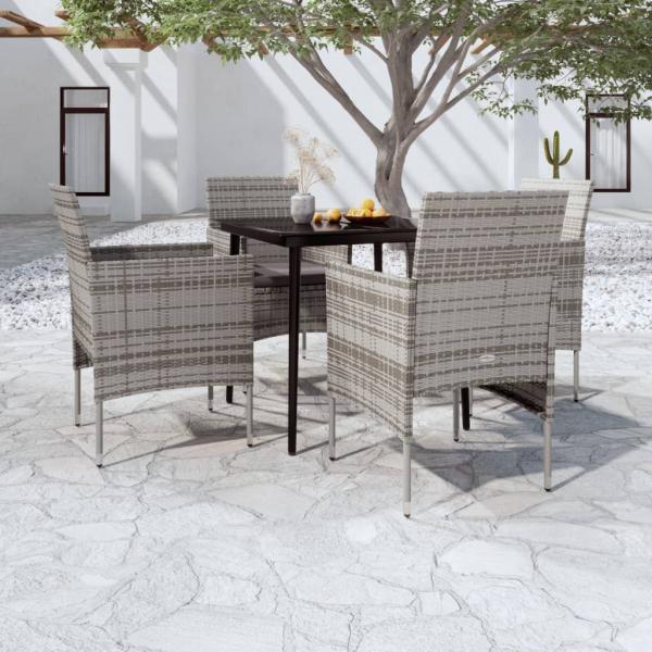 ARDEBO.de - 5-tlg. Garten-Essgruppe mit Kissen Grau und Schwarz