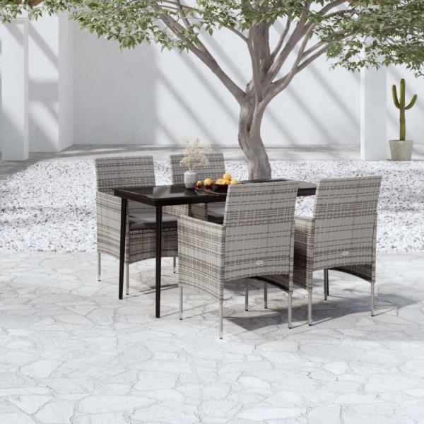 ARDEBO.de - 5-tlg. Garten-Essgruppe mit Kissen Grau und Schwarz
