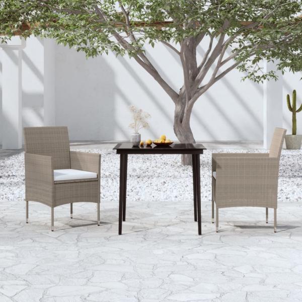 ARDEBO.de - 3-tlg. Garten-Essgruppe mit Kissen Beige und Schwarz