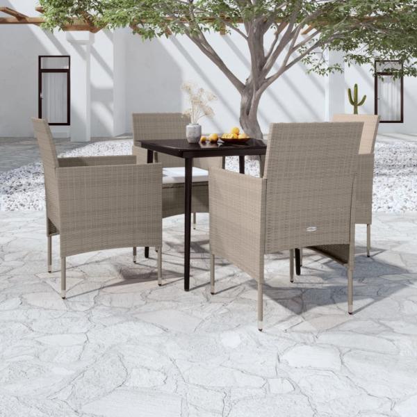 ARDEBO.de - 5-tlg. Garten-Essgruppe mit Kissen Beige und Schwarz