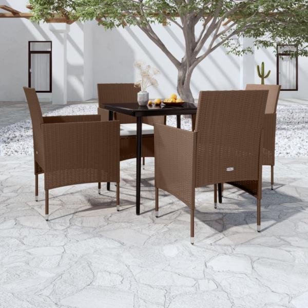 ARDEBO.de - 5-tlg. Garten-Essgruppe mit Kissen Braun und Schwarz