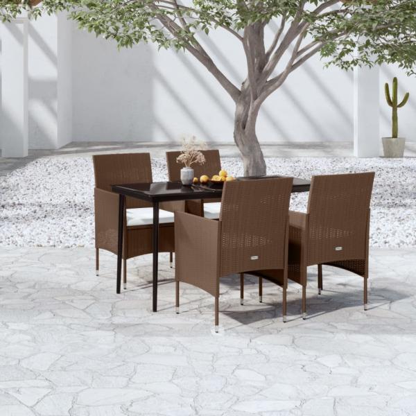 ARDEBO.de - 5-tlg. Garten-Essgruppe mit Kissen Braun und Schwarz