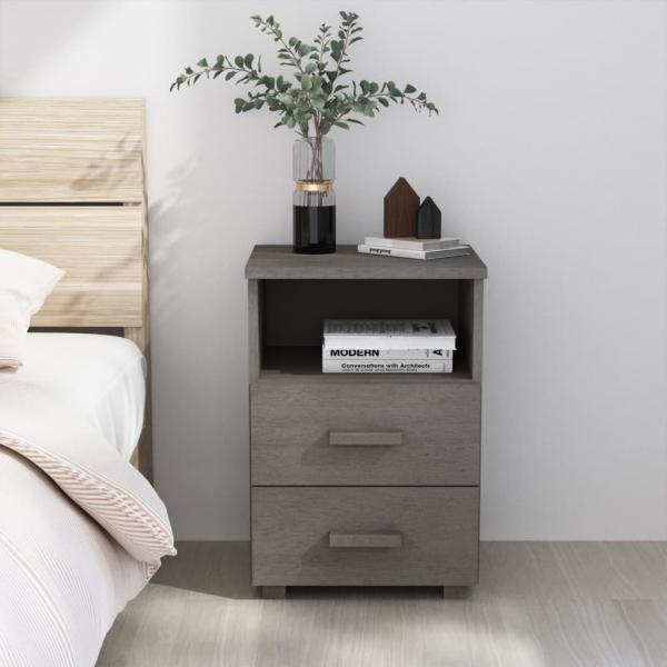 ARDEBO.de - Nachttisch HAMAR Hellgrau 40x35x62 cm Massivholz Kiefer