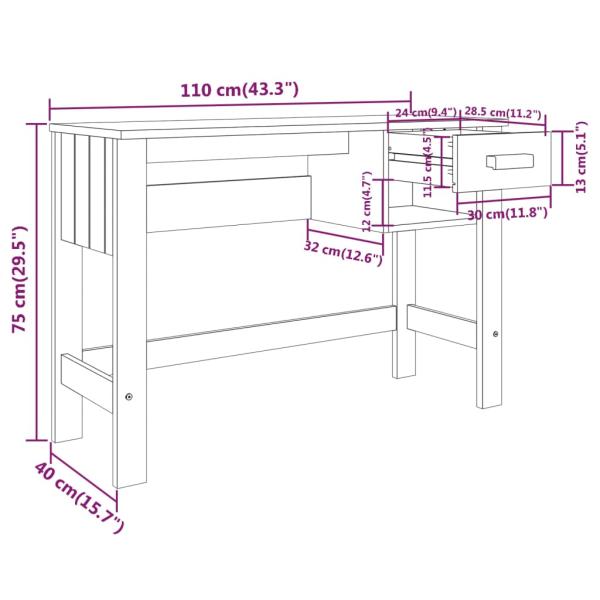 Schreibtisch HAMAR Weiß 110x40x75 cm Massivholz Kiefer