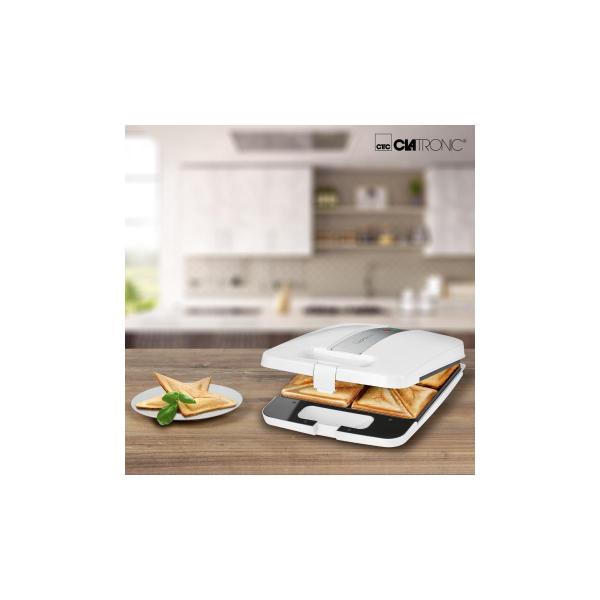 Clatronic ST 3629 Sandwichtoaster, 1400W, Antihaftbeschichtung, Dreieckige Sandwichplatten, weiß/edelstahl (263736)