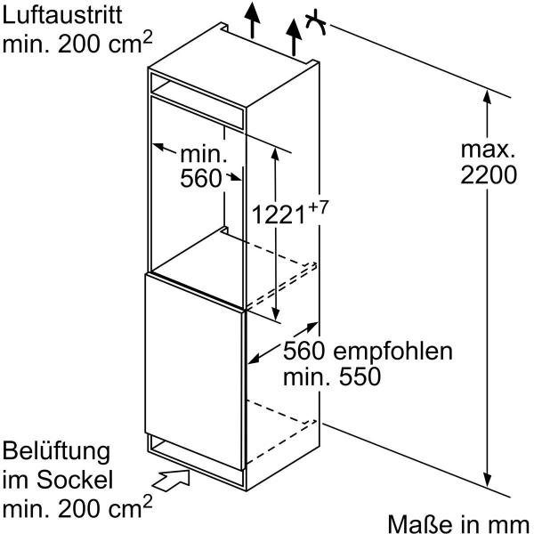 Bosch KIL42NSE0 Einbaukühlschrank, Nischenhöhe: 122,5cm, 159l, Schlepptürtechnik, LED-Beleuchtung