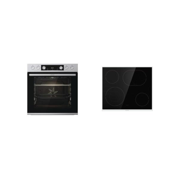 ARDEBO.de Gorenje BCS6737E06X+ECD634X Einbau-Herdset mit Glaskeramikkochfeld (BCS6737E06X+ECD634X), 60cm breit, Heißluft mit Dampf, Pizza Funktion, Edelstahl/Schwarz