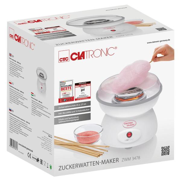 Clatronic ZWM 3478 Zuckerwatte-Maker, 500W, transparenter Spritzschutz, weiß (261661)