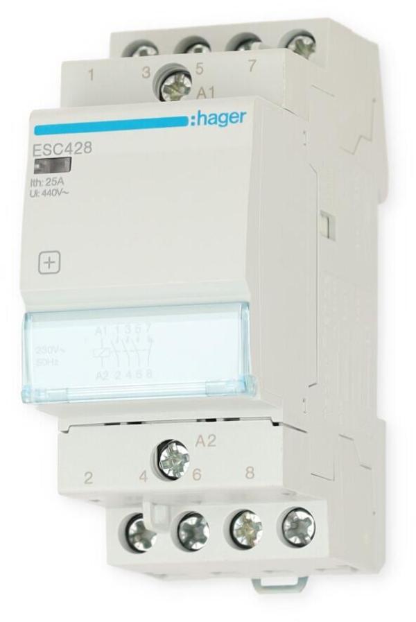 Hager ESC428 Installationsschütz 25A 3 Schließer und 1 Öffner 230V