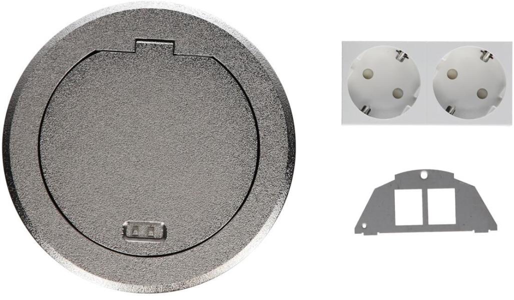 Hager BSR02D01 Installationsdose R02, 2x SCHUKO, Keystone Typ 01 2-f, Metall Klappdeckel silber