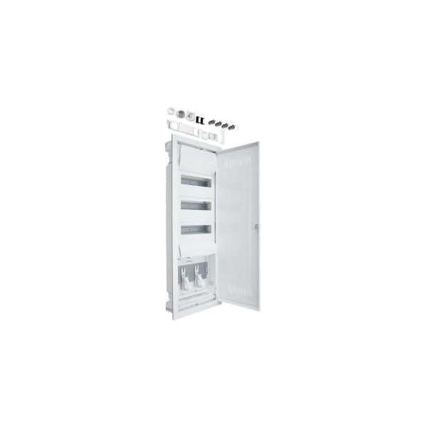 ARDEBO.de Hager VH603WWH Volta Hybrid Kleinverteiler, Hohlwand, 3-reihig, 1 Montageplatte, 36 PLE, IP30, mit Steckdose und Kunststofftür, weiß