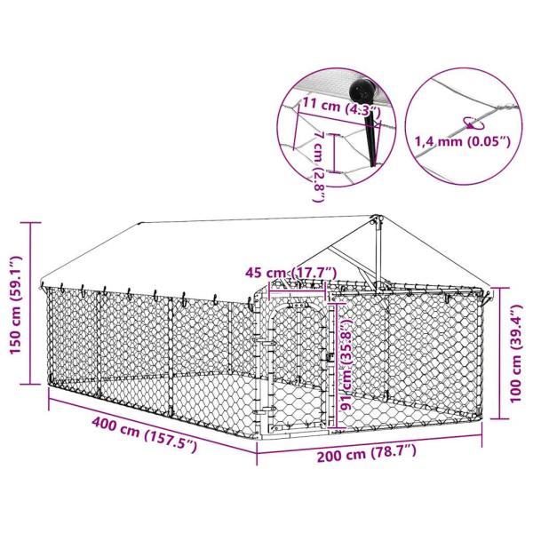 Outdoor-Hundezwinger mit Dach 400x200x150 cm