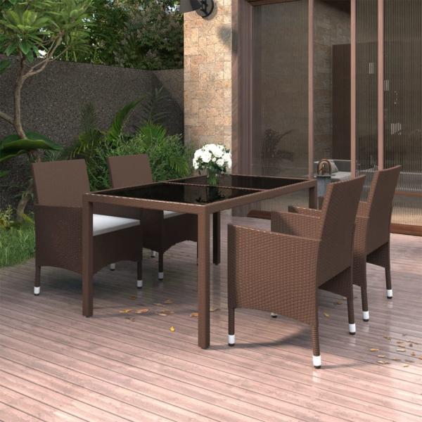 ARDEBO.de - 5-tlg. Garten-Essgruppe Poly Rattan und Hartglas Braun