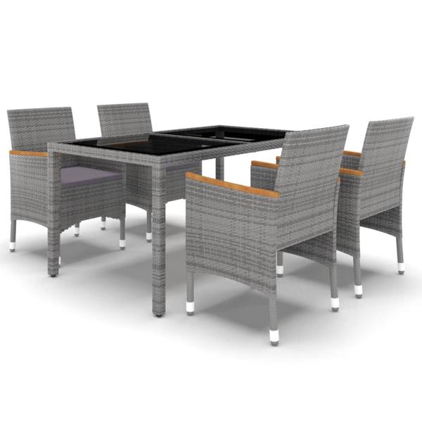 5-tlg. Garten-Essgruppe Poly Rattan und Hartglas Grau