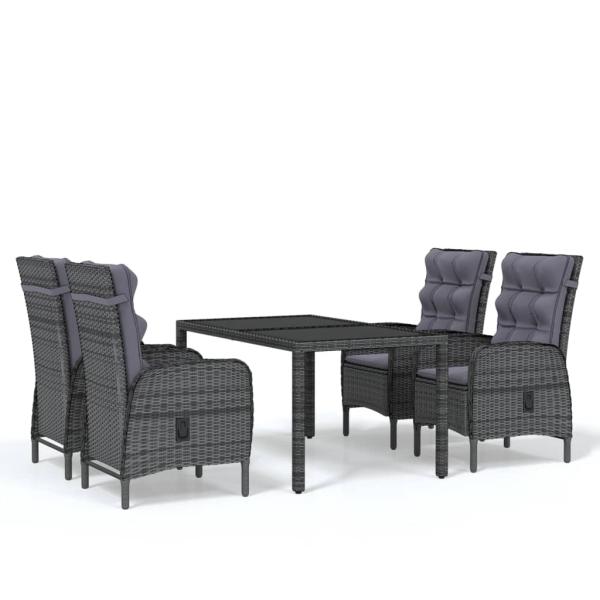 5-tlg. Garten-Essgruppe Poly Rattan Grau