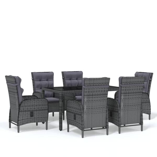 7-tlg. Garten-Essgruppe Poly Rattan Grau