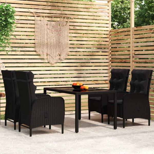 ARDEBO.de - 5-tlg. Garten-Essgruppe Poly Rattan Schwarz