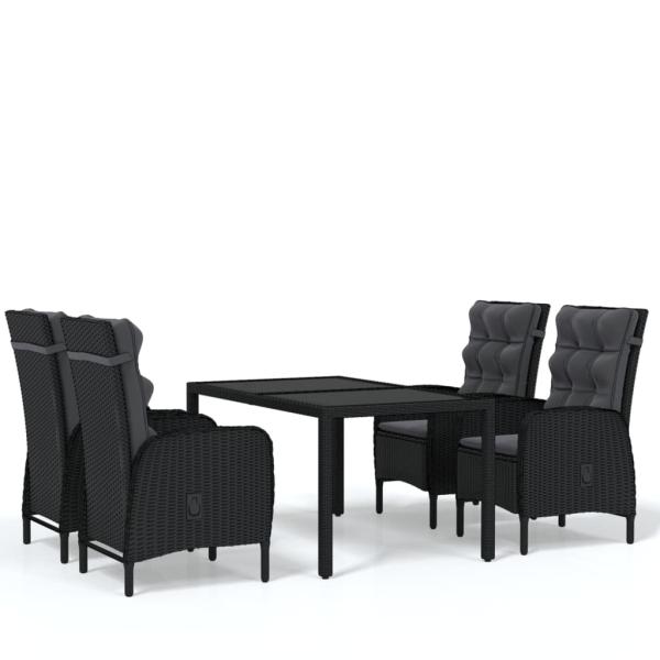 5-tlg. Garten-Essgruppe Poly Rattan Schwarz
