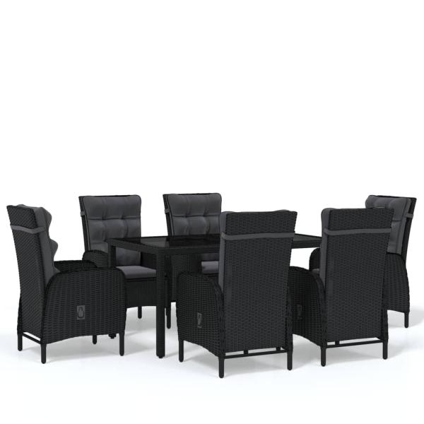 7-tlg. Garten-Essgruppe Poly Rattan Schwarz