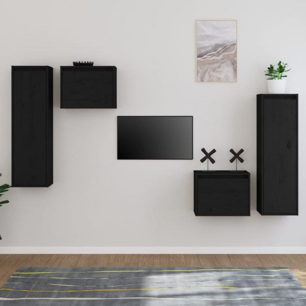 ARDEBO.de - TV-Schränke 4 Stk. Schwarz Massivholz Kiefer