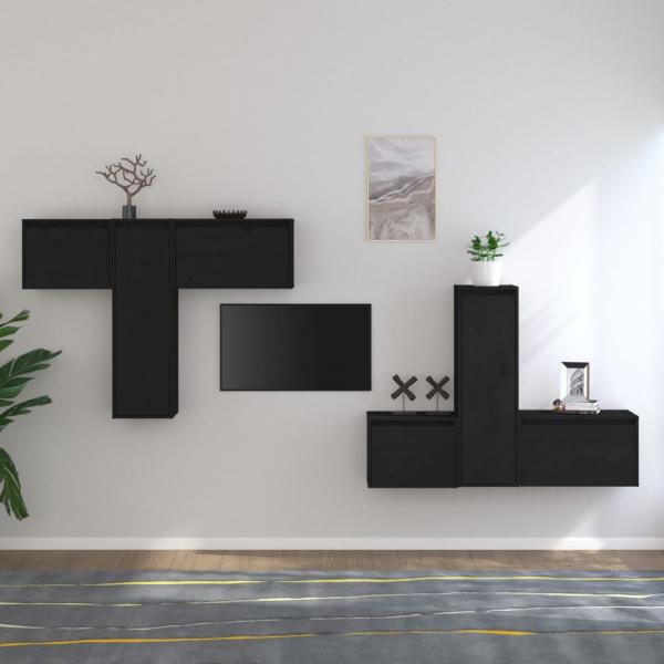 ARDEBO.de - TV-Schränke 6 Stk. Schwarz Massivholz Kiefer