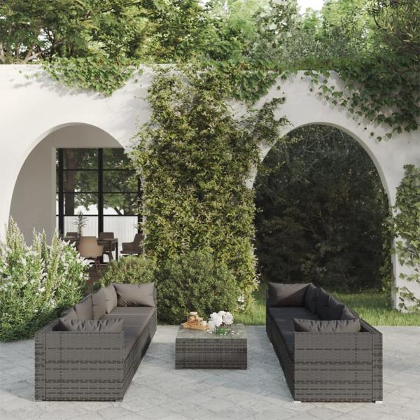 ARDEBO.de - 9-tlg. Garten-Lounge-Set mit Auflagen Poly Rattan Grau