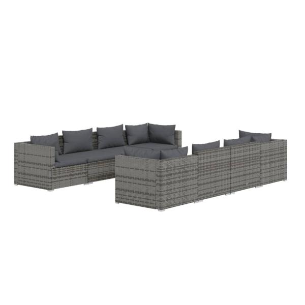 9-tlg. Garten-Lounge-Set mit Auflagen Poly Rattan Grau