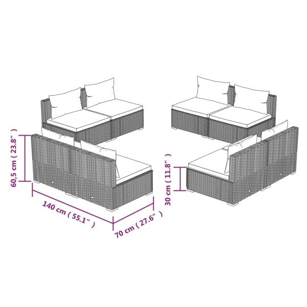 8-tlg. Garten-Lounge-Set mit Kissen Poly Rattan Braun