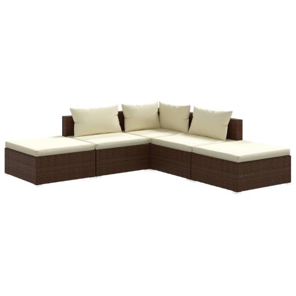 5-tlg. Garten-Lounge-Set mit Kissen Poly Rattan Braun