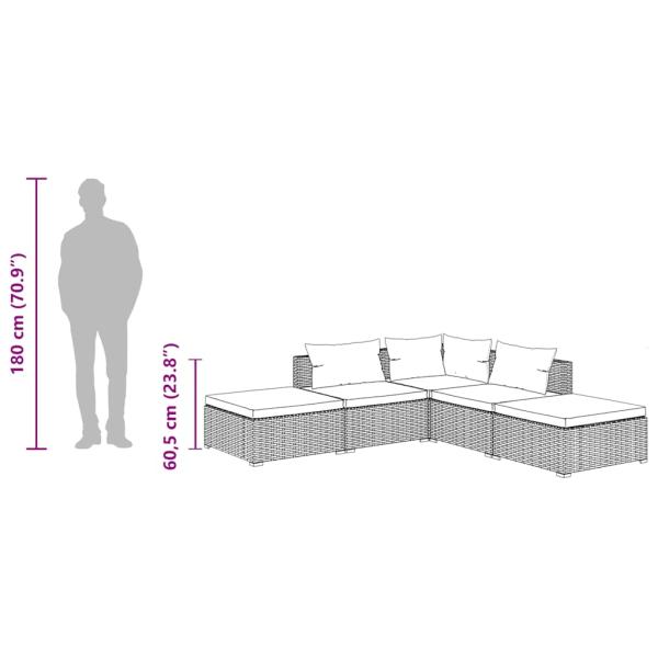 5-tlg. Garten-Lounge-Set mit Kissen Poly Rattan Grau