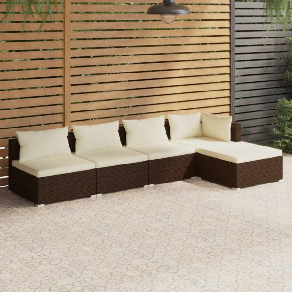 ARDEBO.de - 5-tlg. Garten-Lounge-Set mit Kissen Poly Rattan Braun
