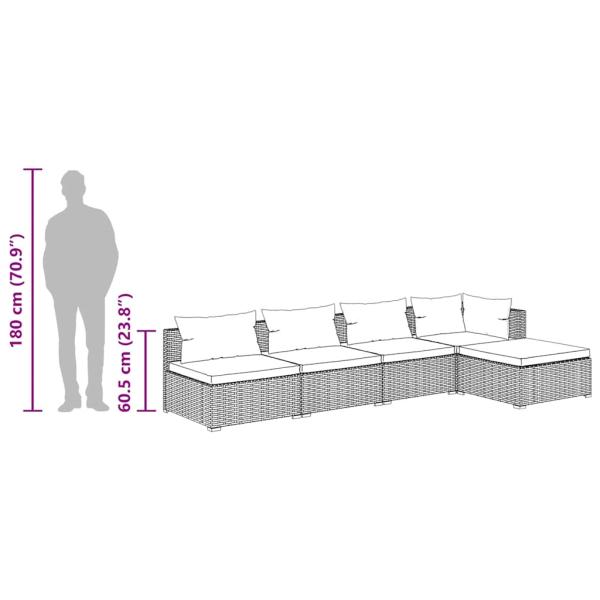 5-tlg. Garten-Lounge-Set mit Kissen Poly Rattan Grau