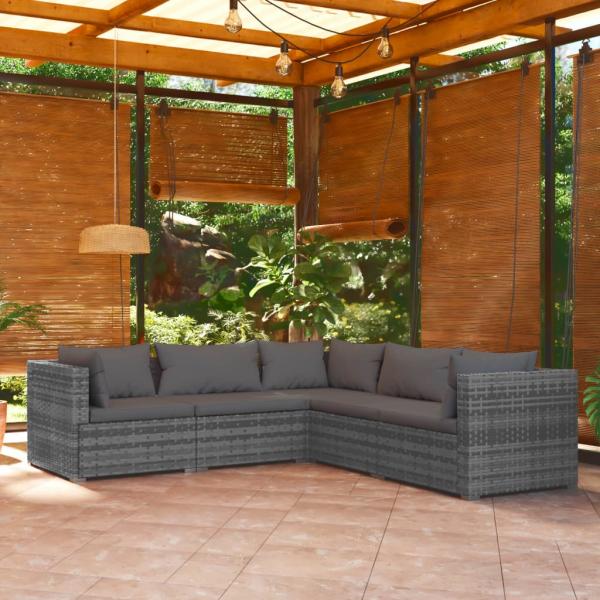 ARDEBO.de - 5-tlg. Garten-Lounge-Set mit Kissen Poly Rattan Grau
