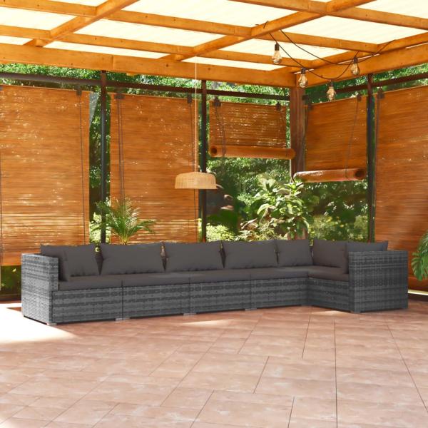 ARDEBO.de - 6-tlg. Garten-Lounge-Set mit Kissen Poly Rattan Grau