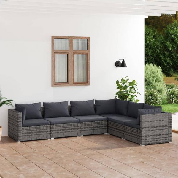 ARDEBO.de - 6-tlg. Garten-Lounge-Set mit Kissen Poly Rattan Grau